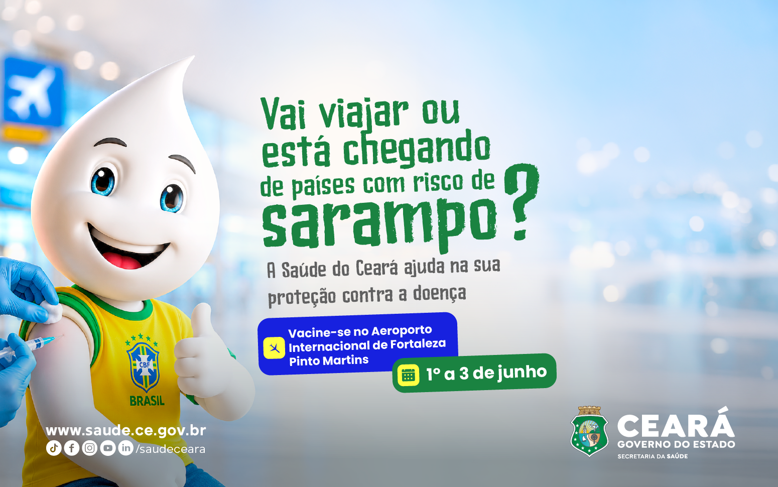 Secretaria da Saúde do Ceará realiza vacinação contra o sarampo no Aeroporto Internacional de Fortaleza